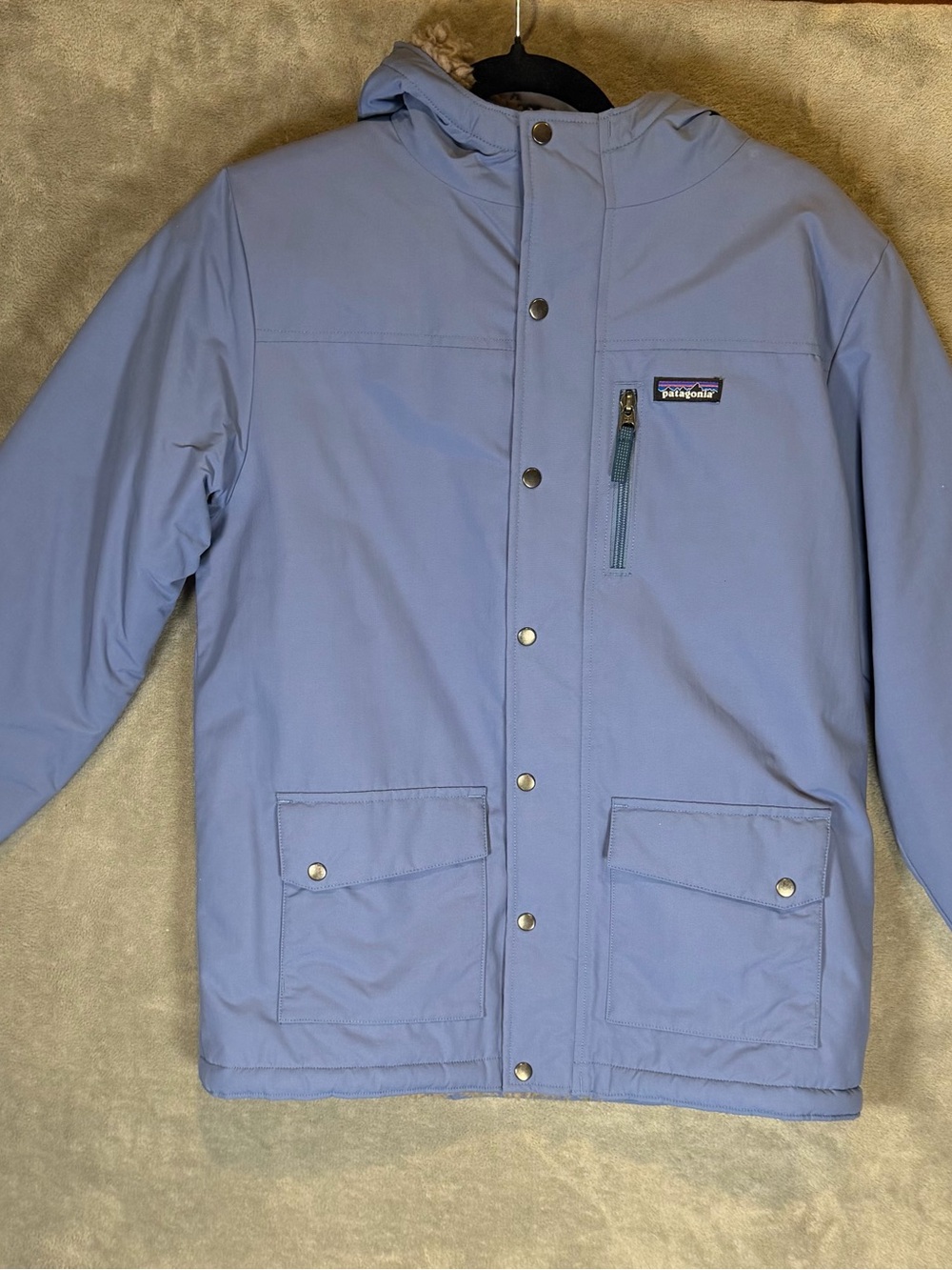 Big kid Patagonia Light Periwinkle Hooded Shell Jacket blue size 16-18